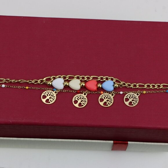 Trendy Yellow Gold Plated Heart & Tree Charm Bracelet for Women, XPBL0652 - Picture 10 of 12